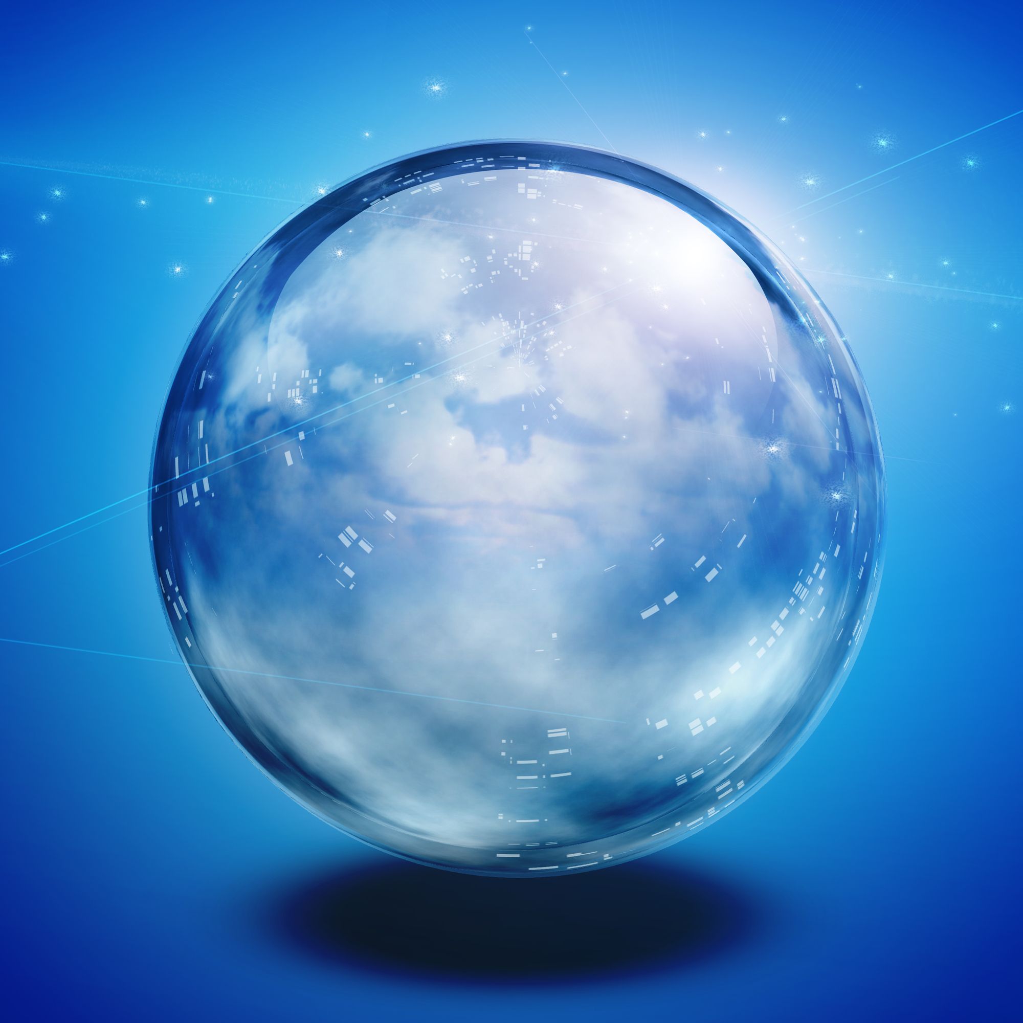 A beautiful crystal ball on a deep blue background, with a mystical air.