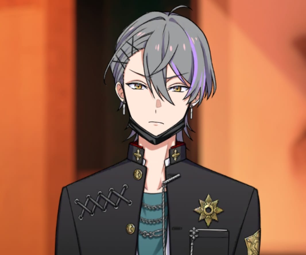 Pretty anime boy with grey swept hair and hair clip