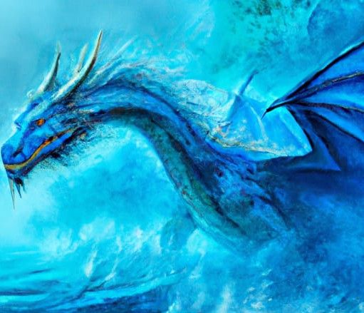 A fearsome blue dragon thrashing in the water