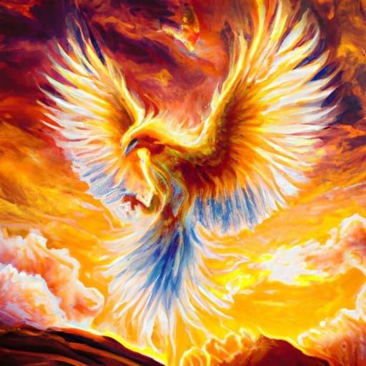 A gorgeous phoenix in a fiery sky