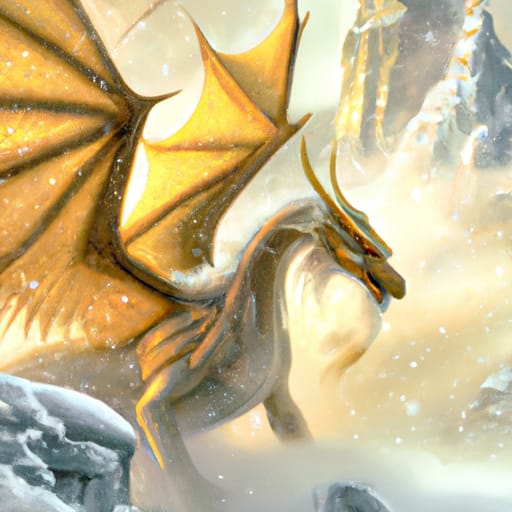 A fierce gold dragon in a snowstorm