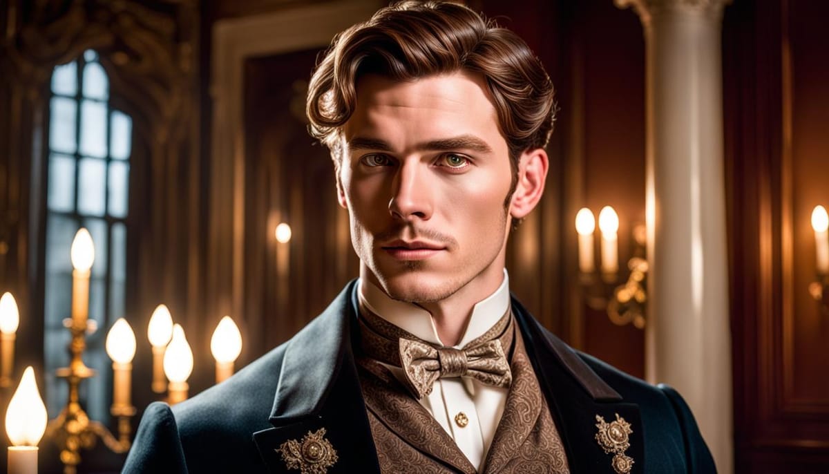 A handsome man with brown hair in Victorian clothing