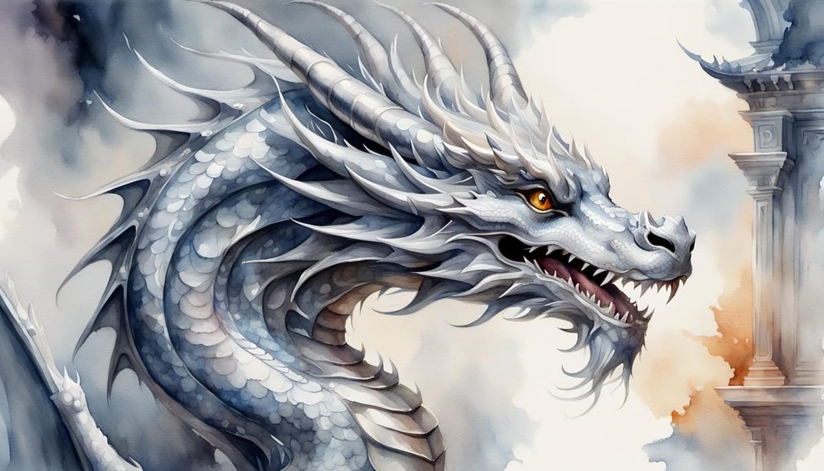 A fearsome but pretty silver dragon