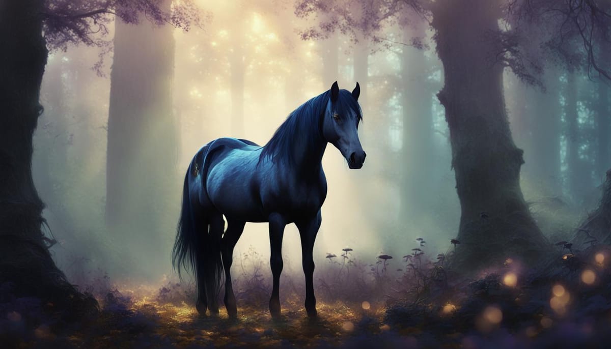 Gorgeous black horse in magical forest