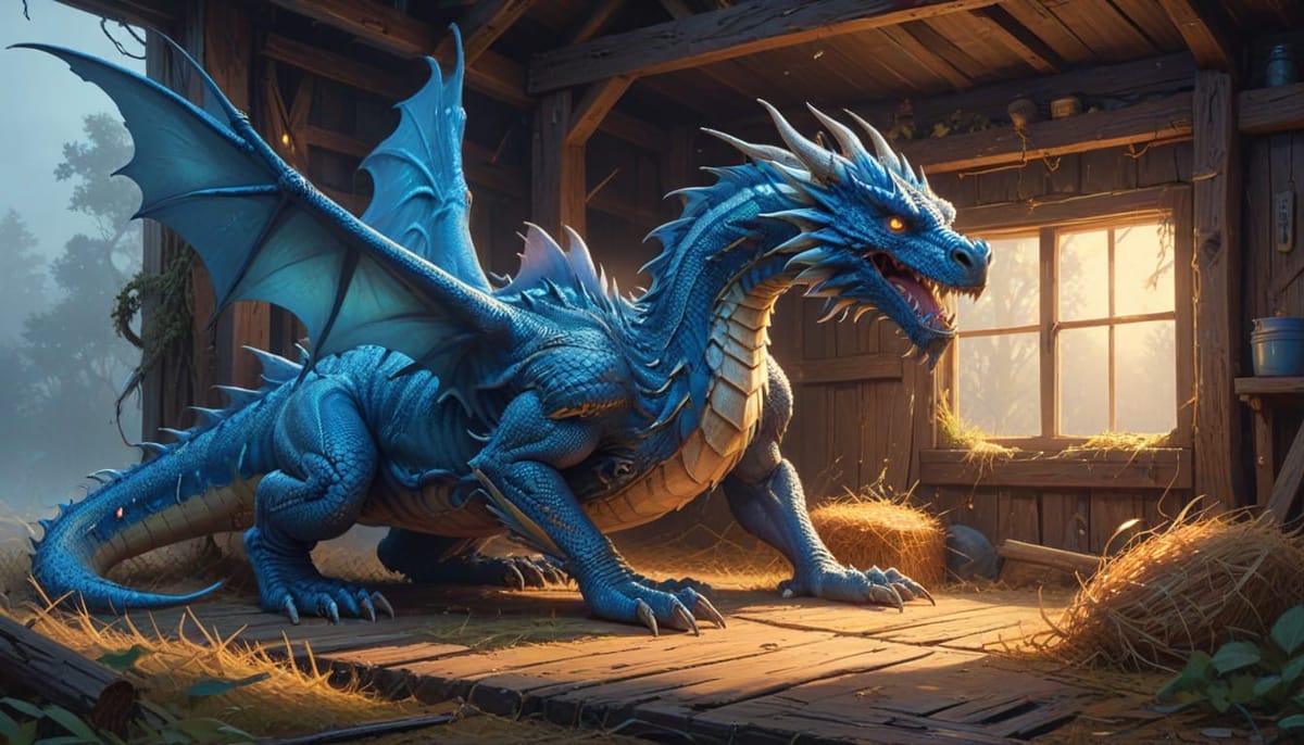 Blue dragon stormed into a barn