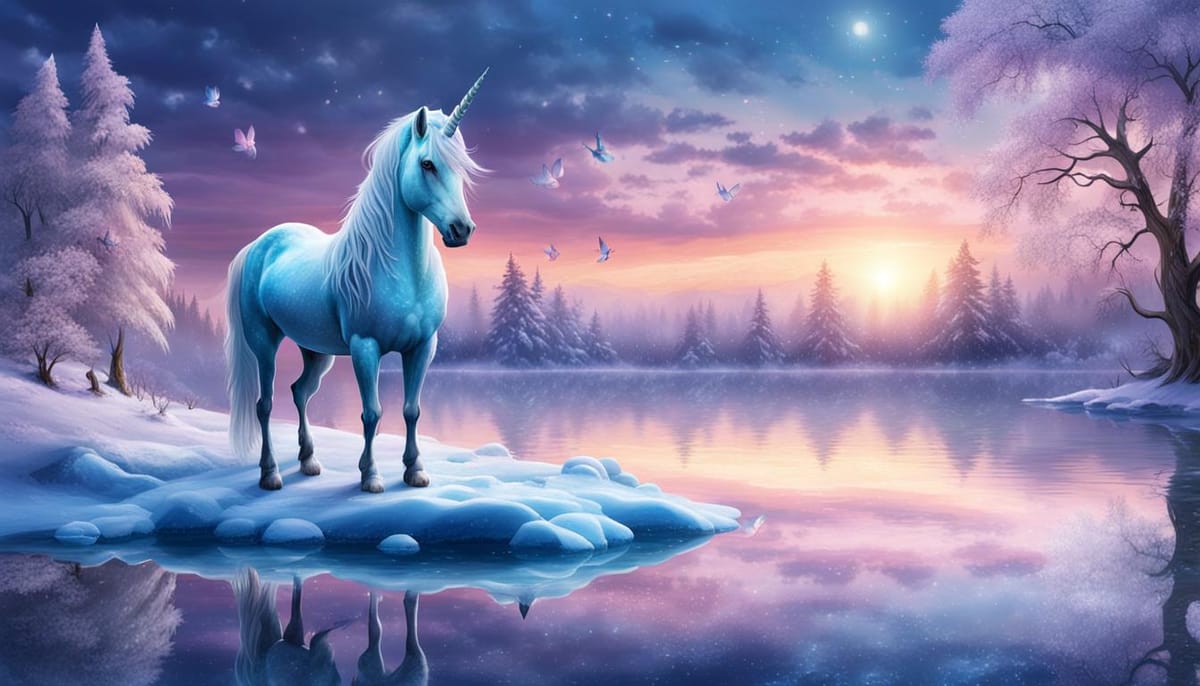 Beautiful unicorn with an icy fairy landscape