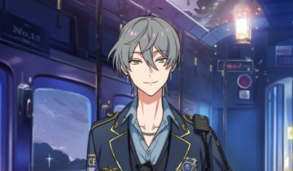 Pretty silver haired anime boy in police uniform